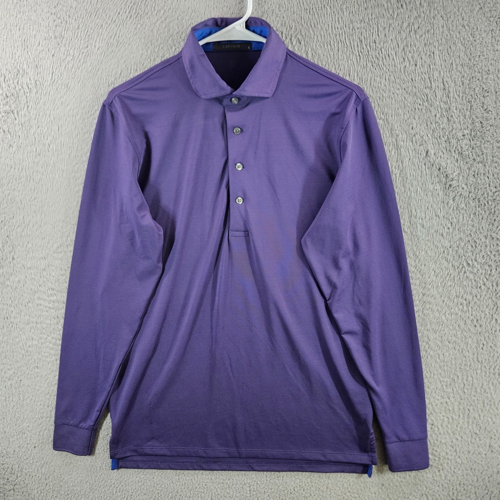Greyson Mens Long Sleeve Polo Shirt Purple Performance Golf Top Small